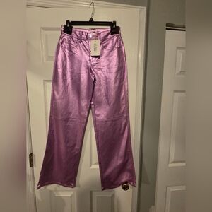 NWT-Gianni Bini-Shiny Metallic Pink Wide-Leg Pants